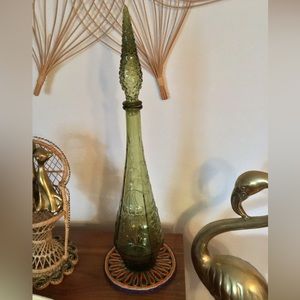 💚🧞‍♂️ Green Olive Mid Century MCM Empoli Genie Bottle Decanter with stopper